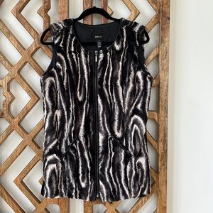 Style&co Faux Fur Vest Soft Black Soft White w/ Vegan Leather Detail Size S